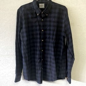 Scalpers brushed flannel dark blue shirt with black plaid. Sz 42 skull insignia